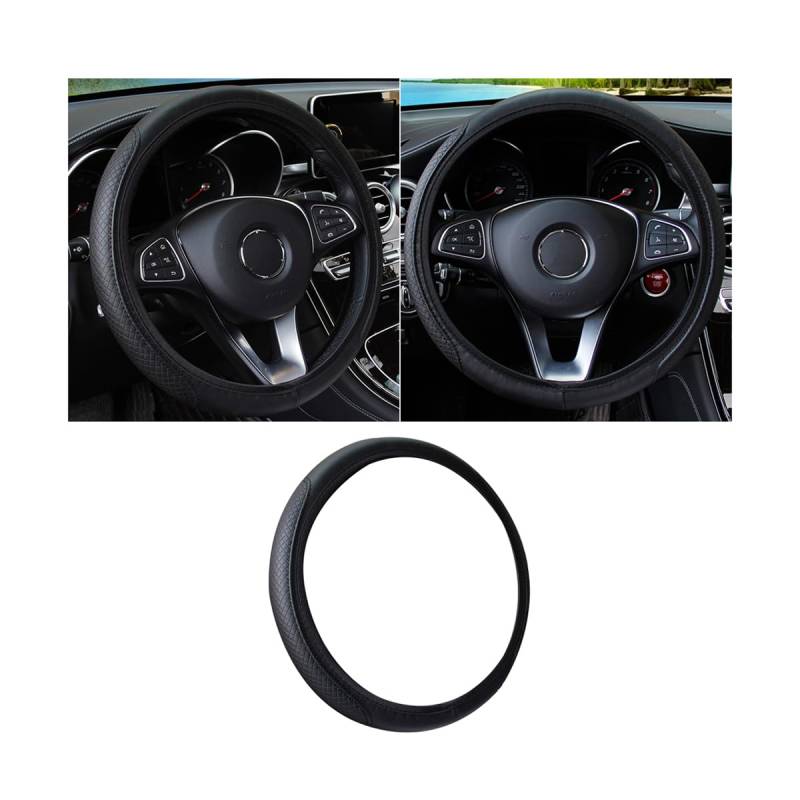 Adunsiaoto Langlebige Leder Lenkradabdeckung Ohne Geruch, Elastisches Band Ohne Innenring Lenkradabdeckung, Atmungsaktive Anti-Rutsch-Lenkradabdeckung Leder(Schwarz) von Adunsiaoto