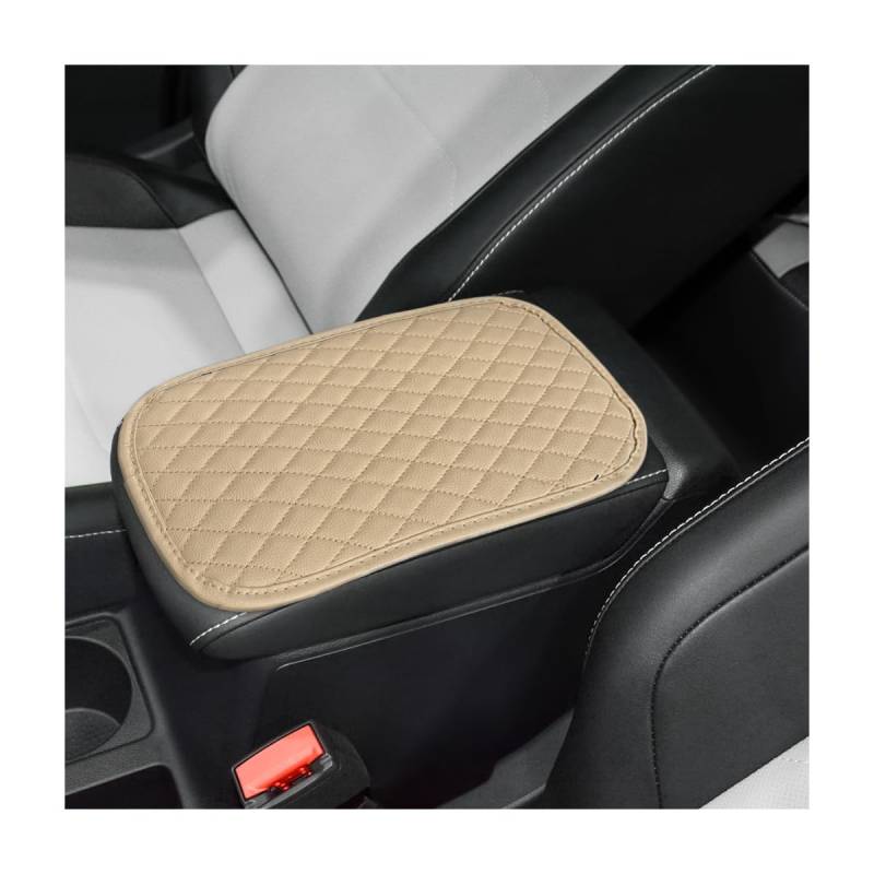 Adunsiaoto Leder Auto Mitte Konsole Abdeckung, Auto Mitte Konsole Kissen Pad, Komfort Anti-Rutsch Armlehne Box Matte, Leder Armlehne Pad Für Fahrzeuge SUV LKW(Beige) von Adunsiaoto