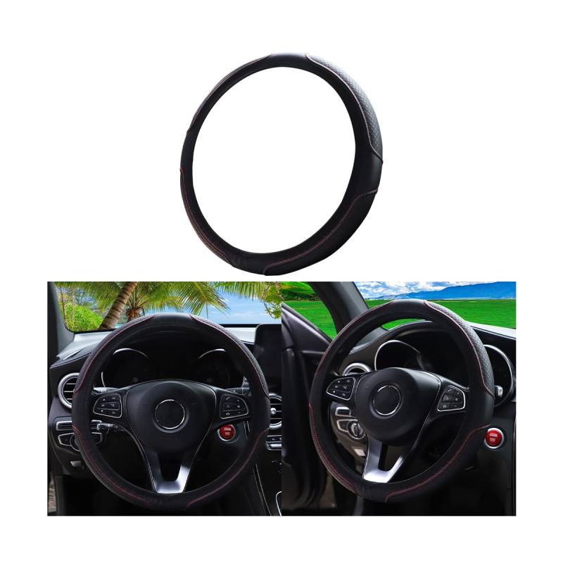 Adunsiaoto Lenkrad Abdeckung Mikrofaser, Heavy Duty Lenkradhülle, Carbon Fiber Auto Lenkrad, Abdeckung Atmungsaktiv Lenkradbezug Faser, Mikrofaser Leder Lenkradhülle Universal Größe(Rot) von Adunsiaoto