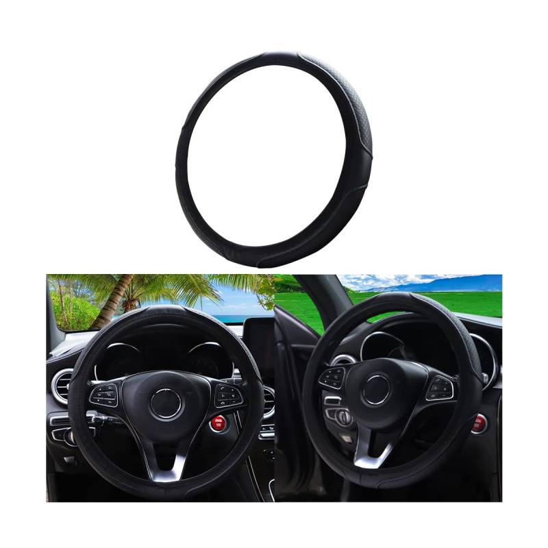 Adunsiaoto Lenkrad Abdeckung Mikrofaser, Heavy Duty Lenkradhülle, Carbon Fiber Auto Lenkrad, Abdeckung Atmungsaktiv Lenkradbezug Faser, Mikrofaser Leder Lenkradhülle Universal Größe(Schwarz) von Adunsiaoto