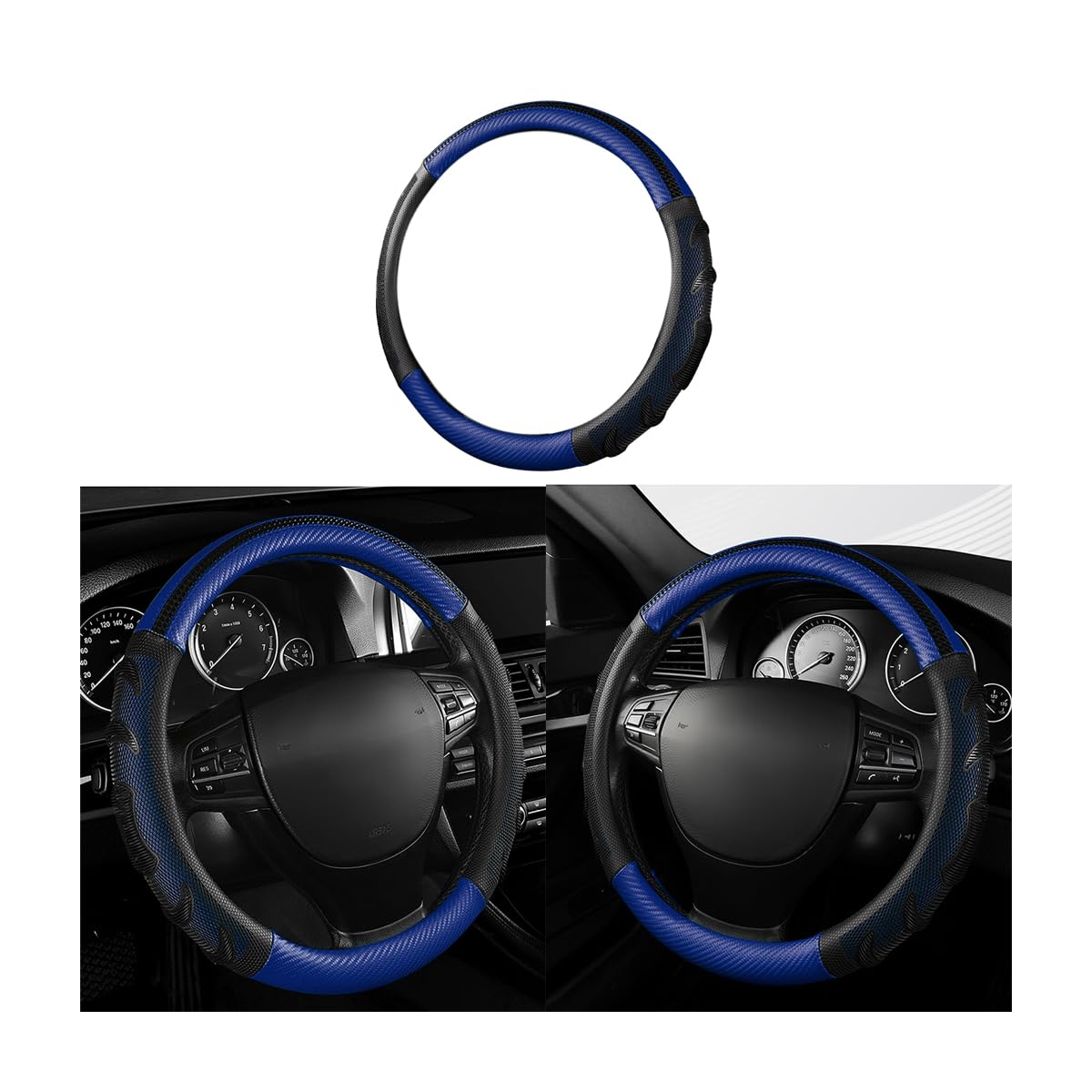Adunsiaoto Lenkradbezug Auto, Atmungsaktive Universal-Lenkradabdeckung, Sport Anti Rutsch Universal 38cm Lenkradbezug, Lenkrad Abdeckung Echtes Leder Anti Slip(Blau) von Adunsiaoto