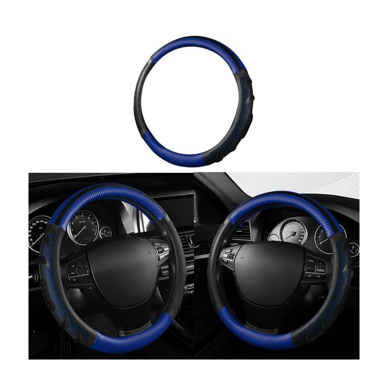 Adunsiaoto Lenkradbezug Auto, Atmungsaktive Universal-Lenkradabdeckung, Sport Anti Rutsch Universal 38cm Lenkradbezug, Lenkrad Abdeckung Echtes Leder Anti Slip(Blau) von Adunsiaoto