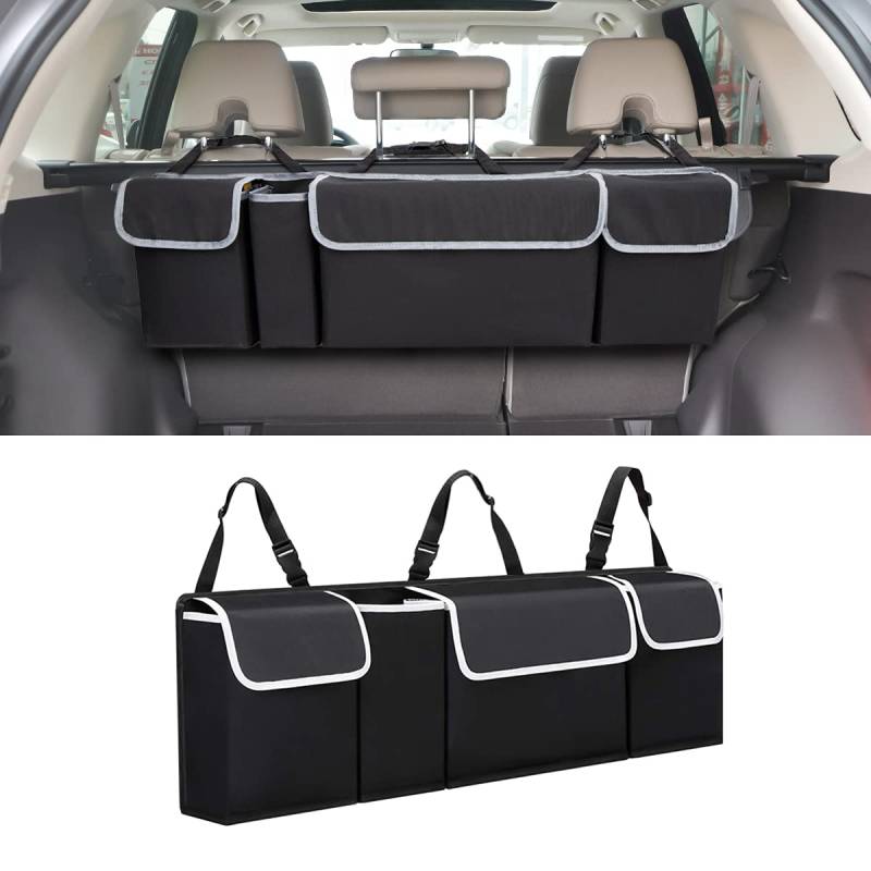 Adunsiaoto Mehrere Fächer Auto Organizer Kofferraum, Kofferraum Organizer, Kofferraum Oxford Stoff Wasserdicht Abnehmbar Kofferraumtasche, für Reisen, Camping(Schwarz) von Adunsiaoto