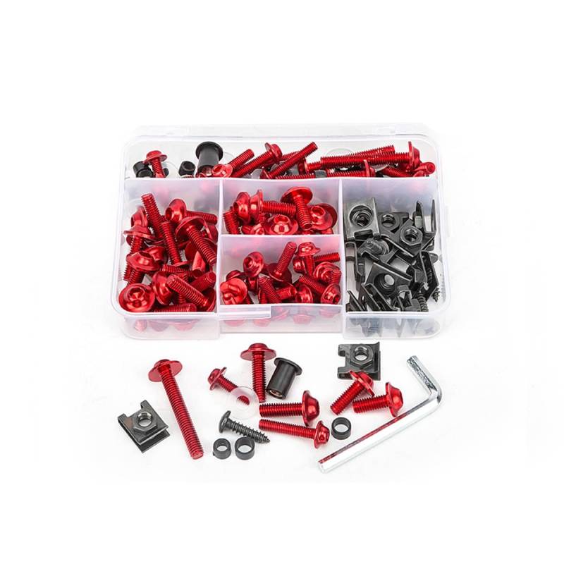 Adunsiaoto Motorradverkleidungs Schrauben Set Motorrad, Verkleidung Windschutzscheibe Schrauben, Motorrad Verkleidung Schraubens Kit Schrauben Mutter, Motorrad-Verkleidungsschrauben(Rot) von Adunsiaoto