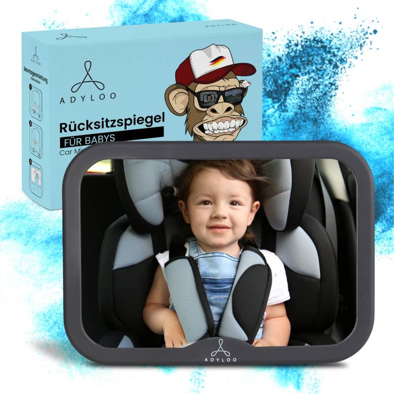 Adyloo 360° Baby Autospiegel - 100% Bruchsicherer Rücksitzspiegel mit Kugelgelenk - Universelle Babyausstattung für Auto-Kindersitze - 24,5 x 17,5 cm von Adyloo