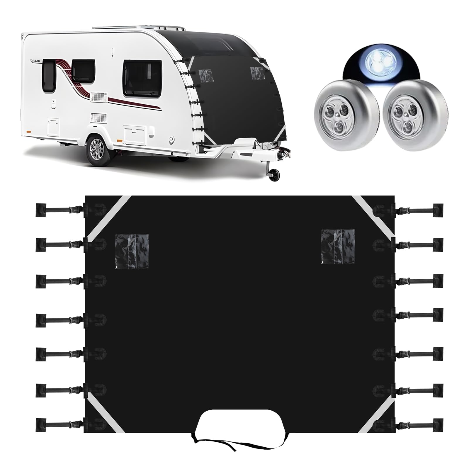 Universal Front Towing Cover Wohnwagen Frontabdeckung mit 2 LED-Leuchten, 210 x 180 cm Wohnwagen Abdeckung, wasserdichter Oxford-Stoff, Schutzabdeckungen, Zubehör mit reflektierenden Streifen Universal Front Towing Cover Wohnwagen Frontabdeckung mit 2 LED-Leuchten, 210 x 180 cm Wohnwagen Abdeckung, wasserdichter Oxford-Stoff, Schutzabdeckungen, Zubehör mit reflektierenden Streifen von Aedcbaide