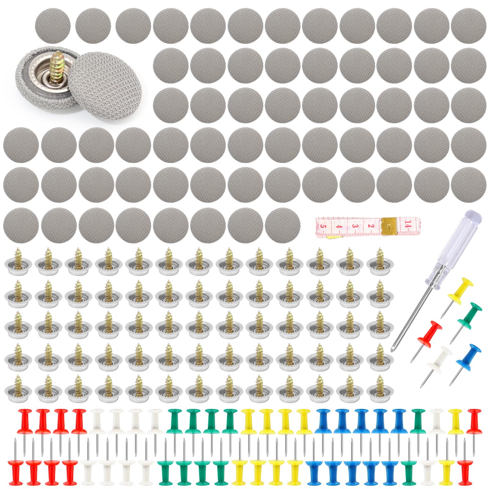 65 Stück Dachhimmel Reparatur, Auto Reparatur Nieten Set, Universal Auto Dach Nieten, Dachhimmel Reparatur Knopf, Auto Dach Knöpfe mit Stecknadeln Schraubendreher Maßband für Alle Autos, Grau von Aerzouser