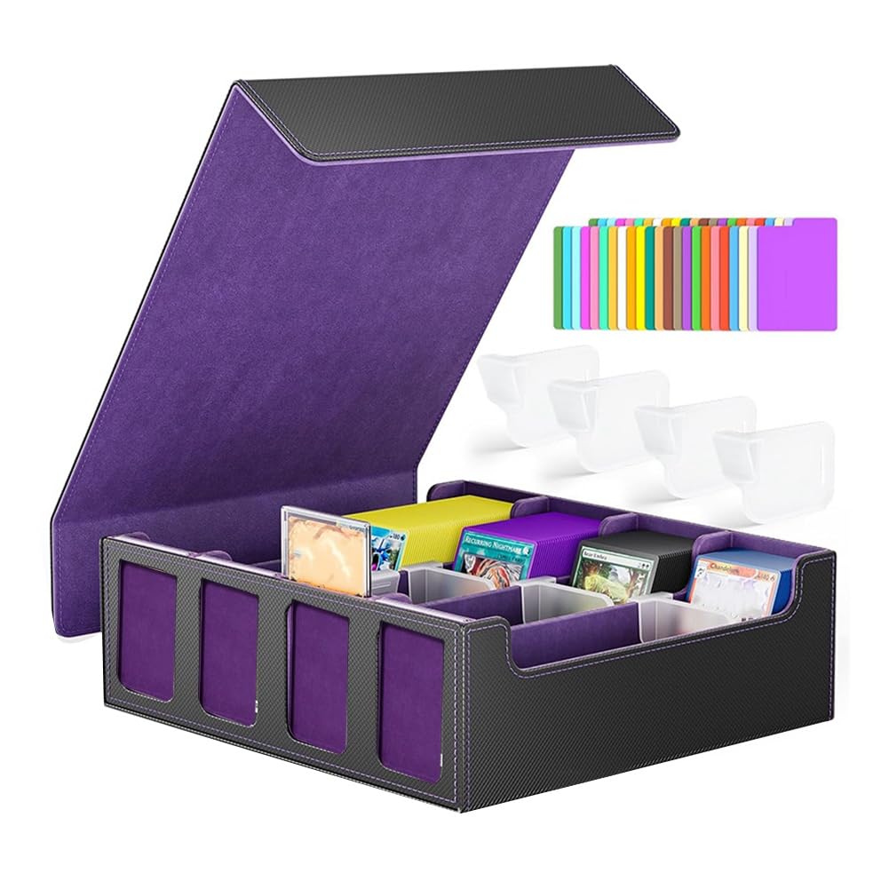 Afforstyle Sammelkarten-Aufbewahrungsbox mit, 4-Reihige Kartenspielbox mit Abnehmbarem Deckel, Kartenspielbox für Spiel- und Sportkarten, Schwarz und Lila Afforstyle Sammelkarten-Aufbewahrungsbox mit, 4-Reihige Kartenspielbox mit Abnehmbarem Deckel, Kartenspielbox für Spiel- und Sportkarten, Schwarz und Lila von Afforstyle