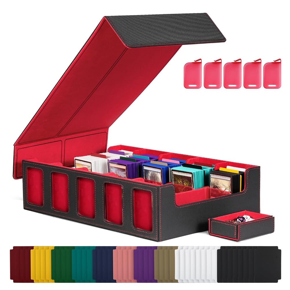 Afforstyle Sammelkarten-Aufbewahrungsbox mit, 5-Reihige Kartenspielbox mit Abnehmbarem Deckel, Kartenspielbox für Spiel- und Sportkarten, Schwarz+Rot Afforstyle Sammelkarten-Aufbewahrungsbox mit, 5-Reihige Kartenspielbox mit Abnehmbarem Deckel, Kartenspielbox für Spiel- und Sportkarten, Schwarz+Rot von Afforstyle