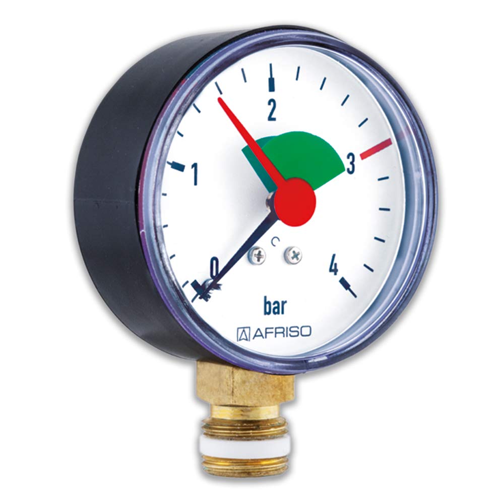 Rohrfedermanometer für Heizung/Sanitär - Radial, Afriso, Ø 63 mm, DN8 (1/4"), Kennzeichnung 3 bar von Afriso