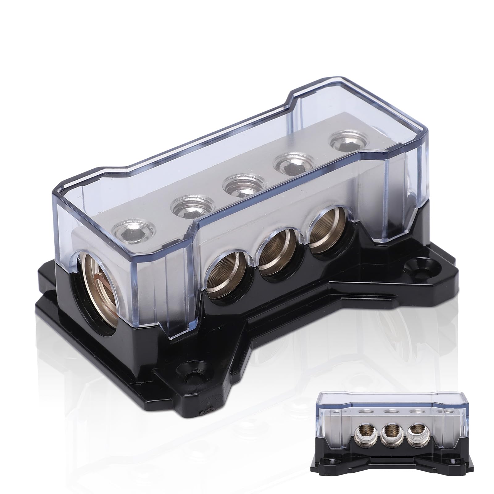 Agatige Car Audio Power Distribution Block 0GA in 4GA Out Zinklegierung verchromter Amp-Bodenverteiler für Auto-Car-Audio-Splitter-Verstärker von Agatige