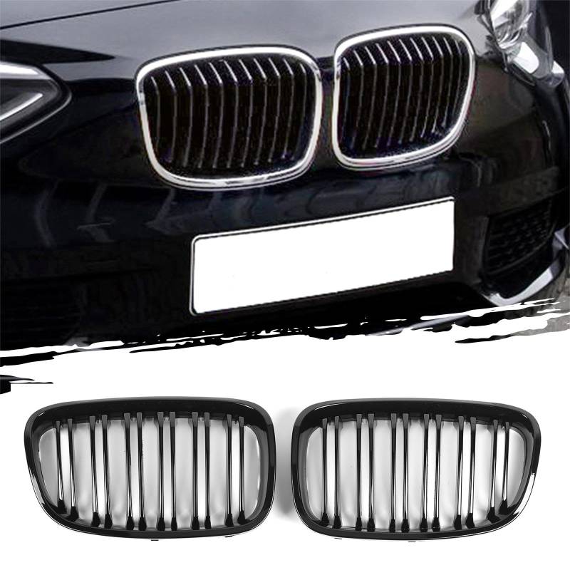 AggAuto Front Nieren 7-Doppelstab, Glänzend Schwarz Kühlergrill für BMW Serie 1, F20/F21, 2011-2014 von AggAuto