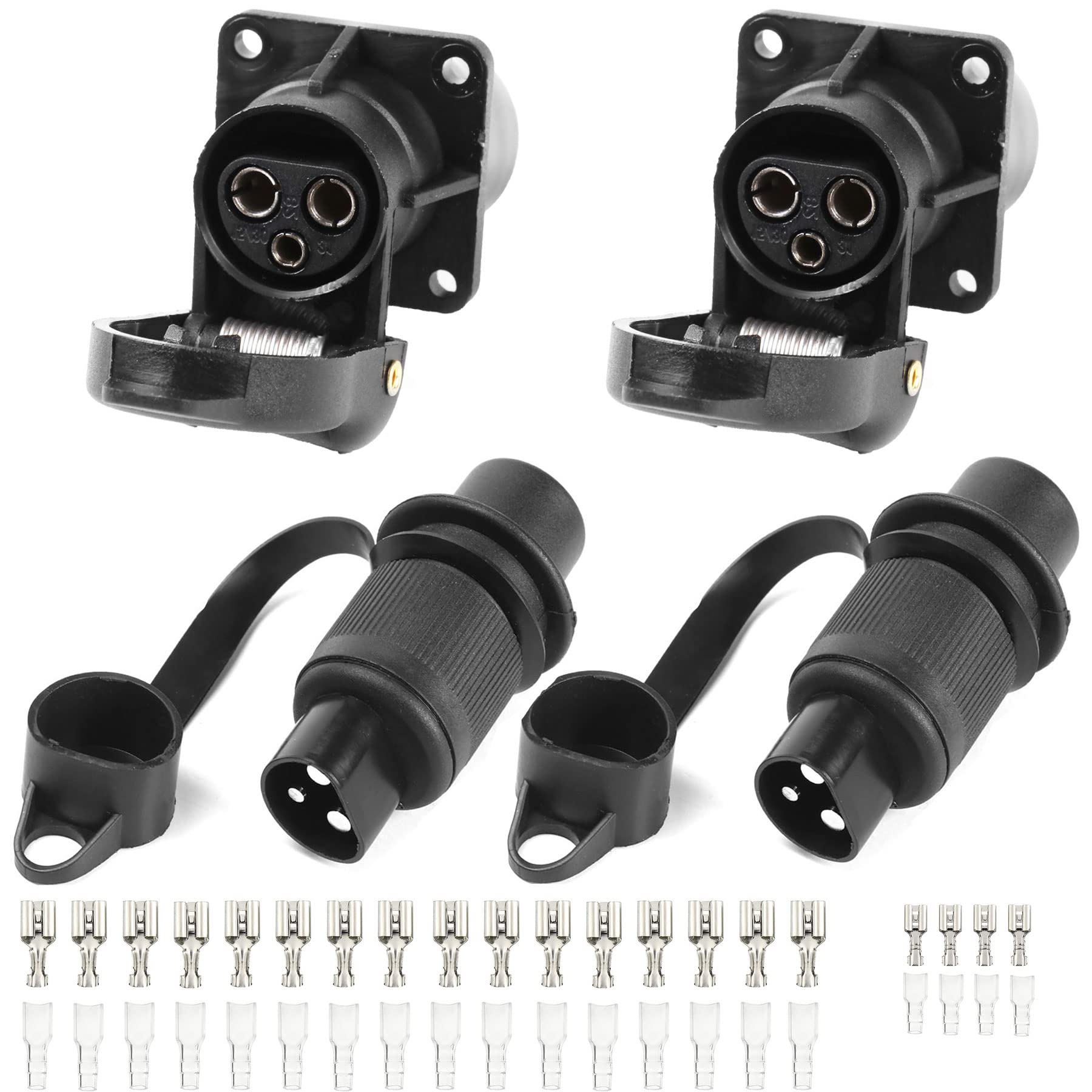 AGRISHOP 2Stück Anhänger Stecker 3polig 12v 24v und 2Stück Steckdose 3-Polig,3Poliger Stecker Steckdose Traktor Wasserfester Steckdose Stecker 3polig LKW mit Isolierhülse Draht Crimpklemmenblock AGRISHOP 2Stück Anhänger Stecker 3polig 12v 24v und 2Stück Steckdose 3-Polig,3Poliger Stecker Steckdose Traktor Wasserfester Steckdose Stecker 3polig LKW mit Isolierhülse Draht Crimpklemmenblock von AGRISHOP