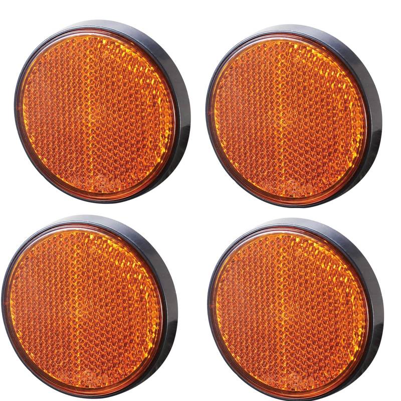 AGRISHOP 4Stück Reflektor Rückstrahler Runden Φ60mm Orange Gelb Seite Anhänger Katzenauge Seitenstrahler Reflektor Selbstklebend für LKWPKW Trailer Wohnwagen E-Prüfzeichen（Orange-4Stück von AGRISHOP