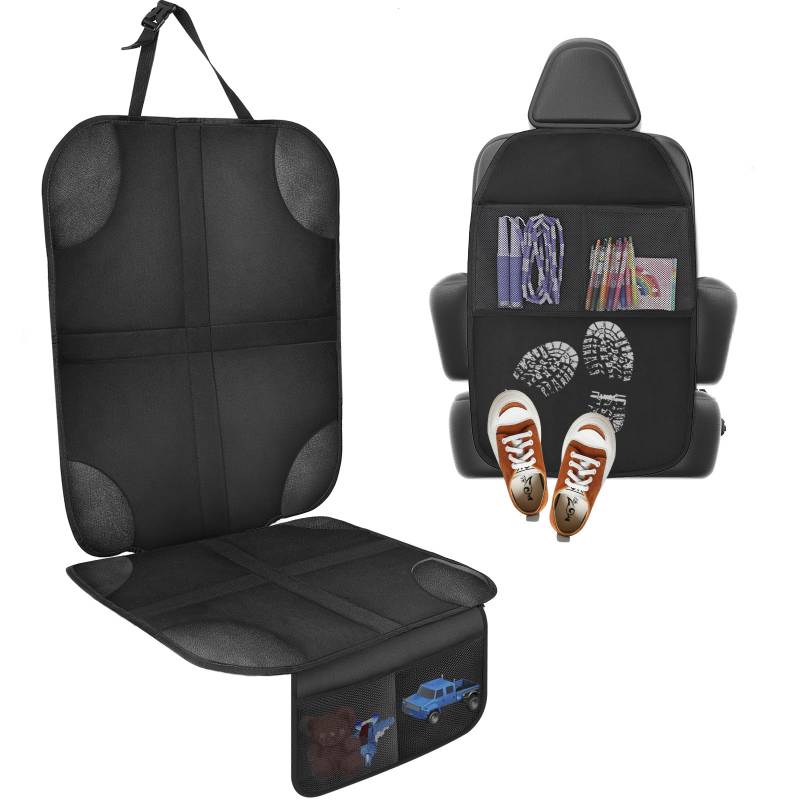 AiQInu 1 Stück Autositzschoner für Kindersitzunterlage und 1 Stück Rückenlehnenschutz Auto mit Taschen, Wasserdicht Sitzschoner Auto Sitzschutz für Kinder und Haustiere von AiQInu