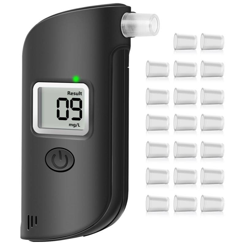 AiQInu Alkoholtester Polizeigenau,Alkoholtester Promillemessgerät mit Digitaler LCD-Anzeige, Professioneller Alkoholmessgerät mit 20 Mundstücken für Privaten Professionellen Gebrauch zu Hause von AiQInu