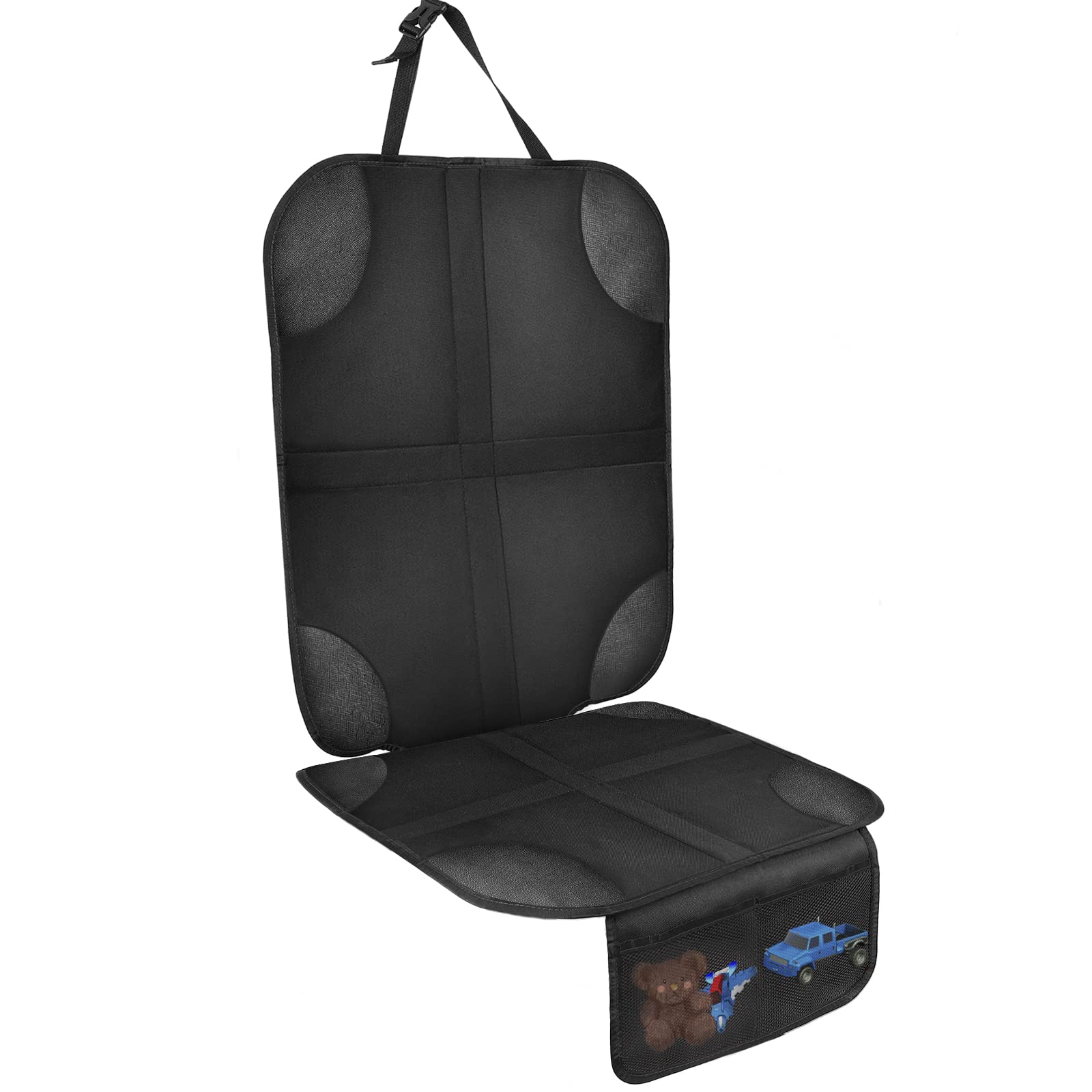AiQInu Autositzschoner für Kindersitzunterlage, ISOFIX Sitzschoner Auto Kindersitz Rutschfester und Wasserdichter mit Dicker Polsterung und 2 Netztaschen für Ledersitze von AiQInu