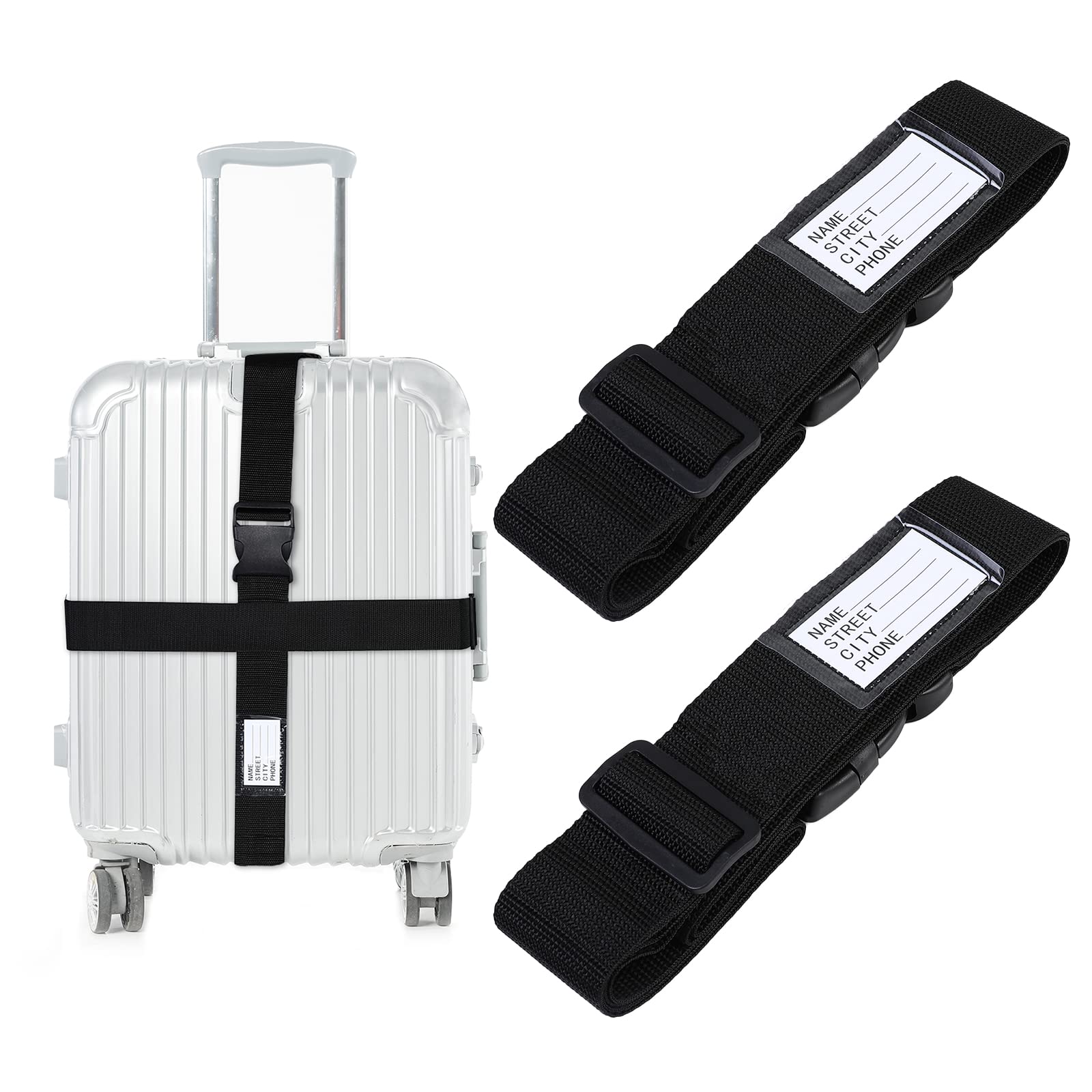 AiQInu Koffergurt Kofferband Koffergurte 2 Stück Einstellbare Kofferband Gurt mit Namensschildern und Adresse Gepäckgurt Luggage Strap für Koffer Rucksack Reisezubehör von AiQInu