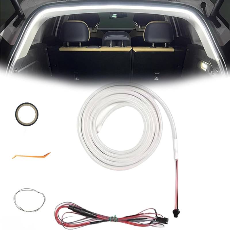 Dynamic Flowing Car Trunk Light Strip, Kofferraum led Streifen, Automatischer Sensor Tail Box Light Strip, Für Auto Kofferraum Innenbeleuchtung Dekoration (eißes Licht, Halbkreis 2 M-) von AiQiMinHao