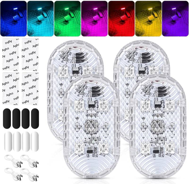 4x Auto Led Innenbeleuchtung, Magnetisch LED Touch Licht RGB 7 Farben Einstellbar Innenraum Ambientebeleuchtung für Auto Wiederaufladbaren Mobilen Usb Touch Auto Zubehör Innenraum Auto Nachtlicht von Aicharynic