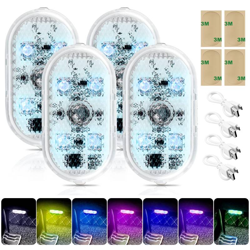 Auto LED Innenbeleuchtung, 4 PCS Magnetisch LED Touch Licht RGB 7 Farben Einstellbar Innenraum Ambientebeleuchtung Für Auto Wiederaufladbaren USB Touch Auto Zubehör Innenraum Ambientebeleuchtung von Aicharynic