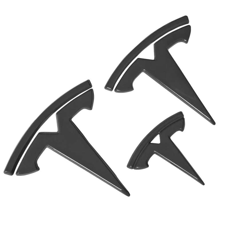 Tesla Emblem Logo: 3 Stück Modell Y Marke Etikett Front Motorhaube Frontkennzeichen Kofferraum Lenkrad Logo Aufkleber Mattschwarze Emblem Auto Zubehör Kompatibel Mit Tesla Model 3 von Aicharynic
