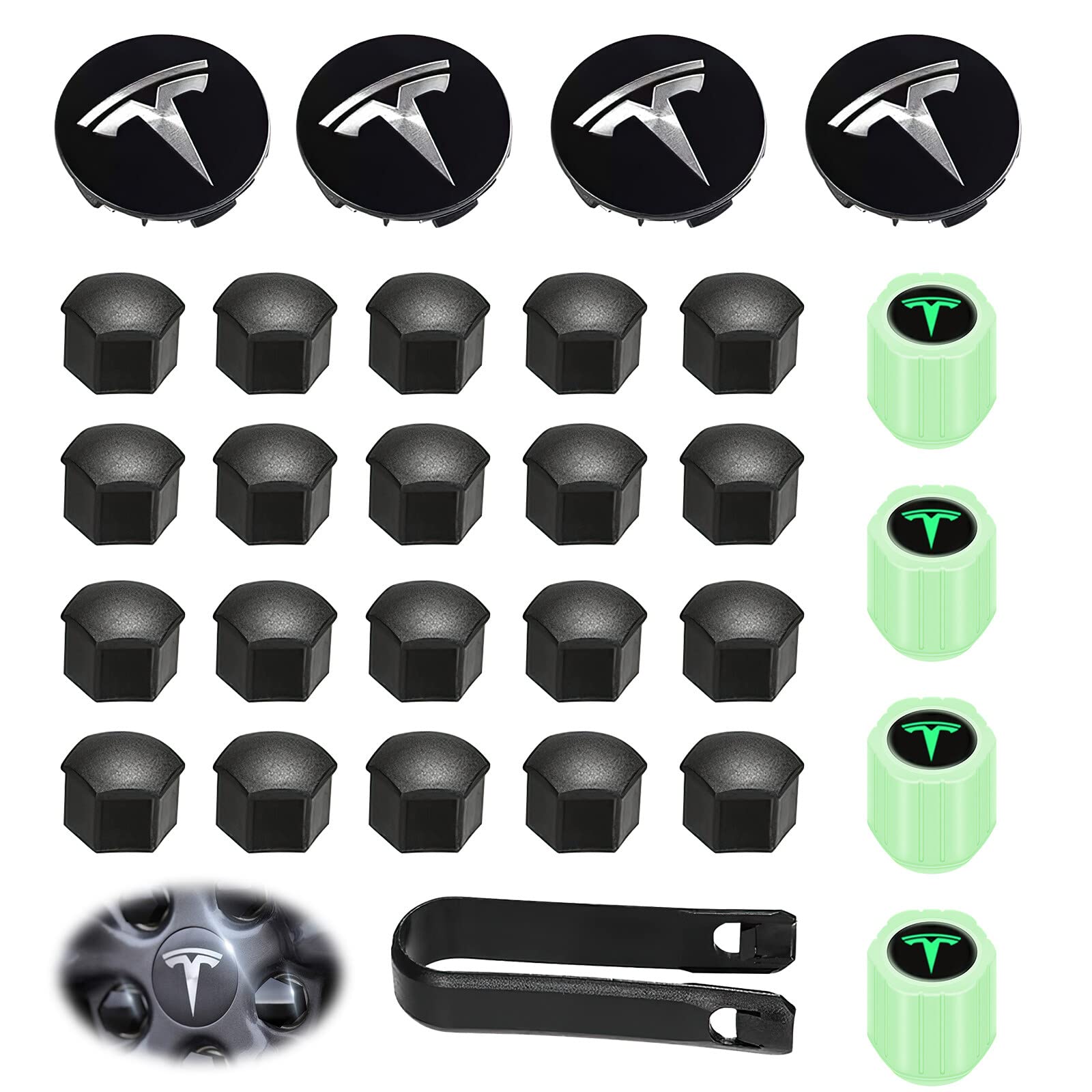 Tesla Radkappen-Set: Tesla Radkappen Kit Center, Radkappen-Set Radmuttern Mutter-Abdeckung mit Tesla-Logo Emblem Änderung Nabenabdeckung Abdeckkappen Nabendeckel für Model Y Model 3 Model S Model X von Aicharynic