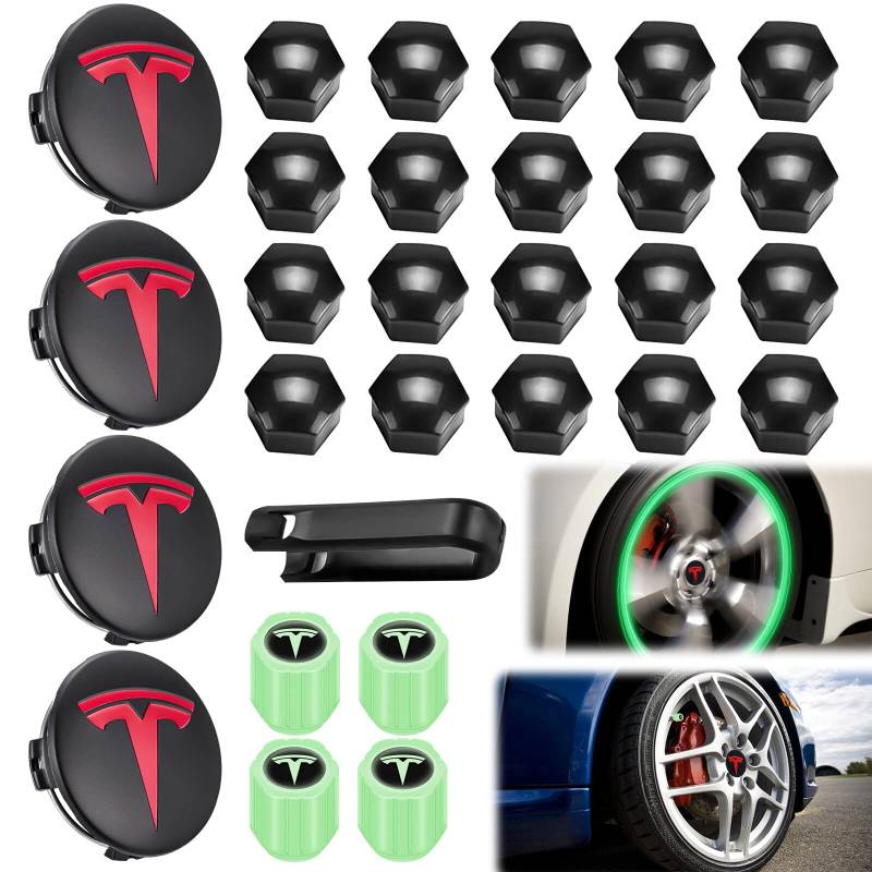 Tesla Radkappen-Set: Tesla Radkappen-Kit Center Radkappen-Set Radmuttern Mutter-Abdeckung mit Tesla-Logo Emblem Änderung Nabenabdeckung Abdeckkappen Nabendeckel für Model Y Model 3 Model X Model S von Aicharynic