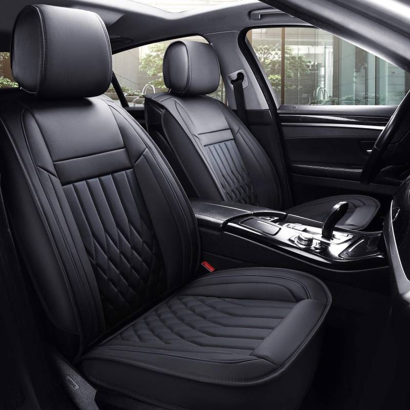 Aierxuan Autositzbezüge, vollständiges Set mit wasserdichtem Leder, Airbag-kompatibel, universelle Passform für die meisten Autos, Schwarz, 5 Stück von Aierxuan