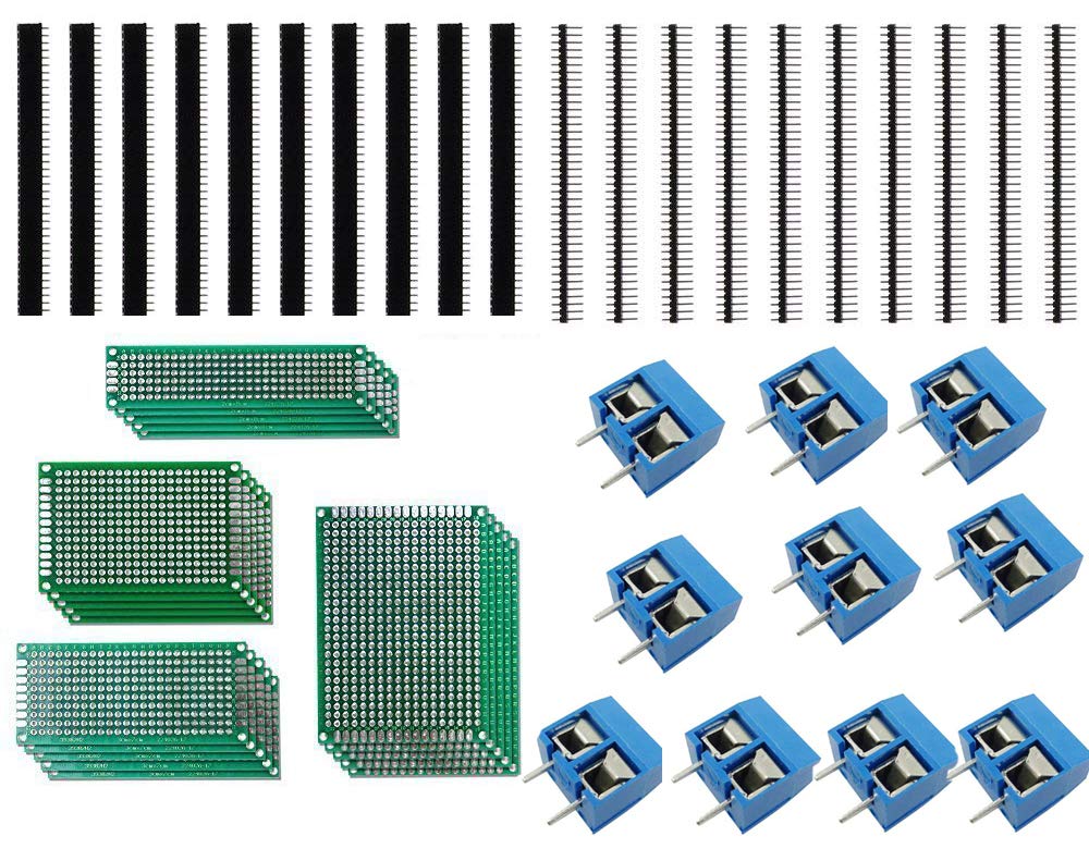 Aihasd 50Stk Doppelseitig Lochrasterplatte Kit Double Side Lochrasterplatine Leiterplatte Platine PCB Universal Board Con 10x PCB Schraubklemmenblock,10x Stecker, 10x Buchsenleiste Aihasd 50Stk Doppelseitig Lochrasterplatte Kit Double Side Lochrasterplatine Leiterplatte Platine PCB Universal Board Con 10x PCB Schraubklemmenblock,10x Stecker, 10x Buchsenleiste von Aihasd