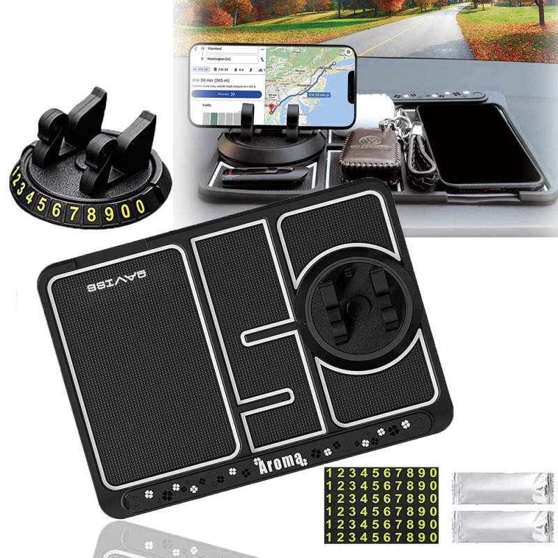 Aimisite Rutschfeste Handymatte für Auto, 4-in-1 Multifunktions-Handy-Pad, rutschfeste Armaturenbrett-Matte, universal, um 360 Grad drehbar, Handyhalterung für Auto von Aimisite