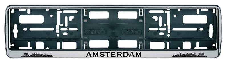 Auto Kennzeichenhalter in der Farbe Silber/Schwarz Nummernschildhalterung Auto, Nummernschildhalter Skyline Amsterdam Holland Stadt City 2 Stück von Aina