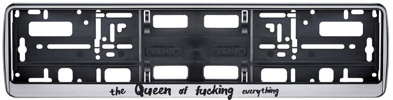 Auto Kennzeichenhalter in der Farbe Silber/Schwarz Nummernschildhalterung Auto, Nummernschildhalter lustige Sprüche Zitate Queen Fucking 2 Stück von Aina