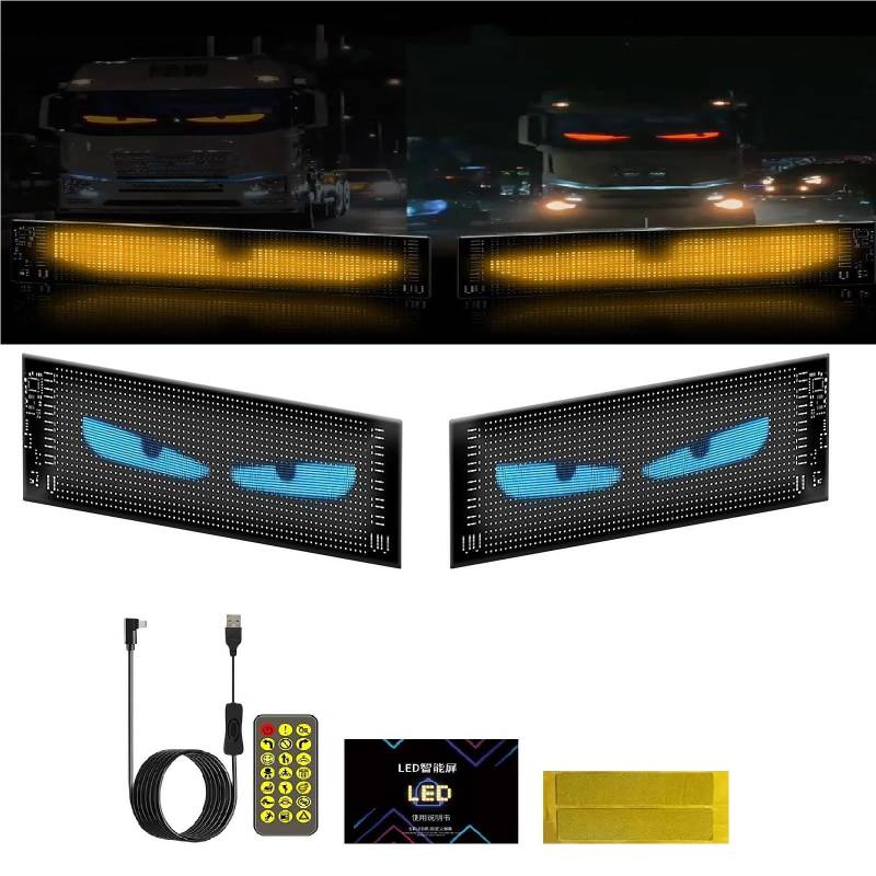 Ainiupi 2 x Teufelsaugen-Licht für Autos, LED-Augen-Lichtschilder für Auto, flexibler LED-Display für Auto, Geschäft, Halloween-Party, Bar von Ainiupi