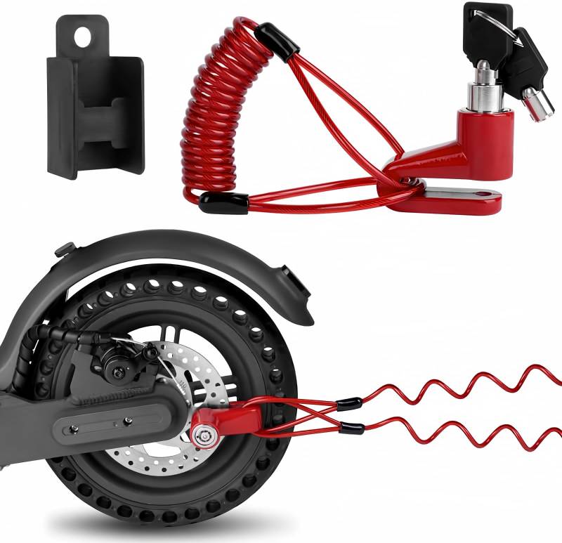 Ainiv Bremsscheibenschloss, Scheibenbremsschloss für Elektro-Roller-Diebstahl, Stahldraht Schloss Scheibenbremse Radschloss Set für Xiaomi M365/PRO, Elektroroller Räder Spinder mit Erinnerungsseil von Ainiv