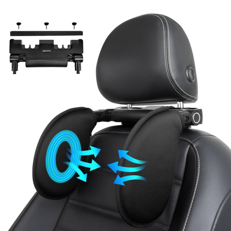 Aipwerer Kopfstütze Auto, Weichem Gedächtnisschaum,Einziehbare Abnehmbare Nackenstütze Autositz Seitliches Kopfstützkissen für Kinder Erwachsene, zum Schlafen (Schwarz, A03 Fabric) von Aipwerer