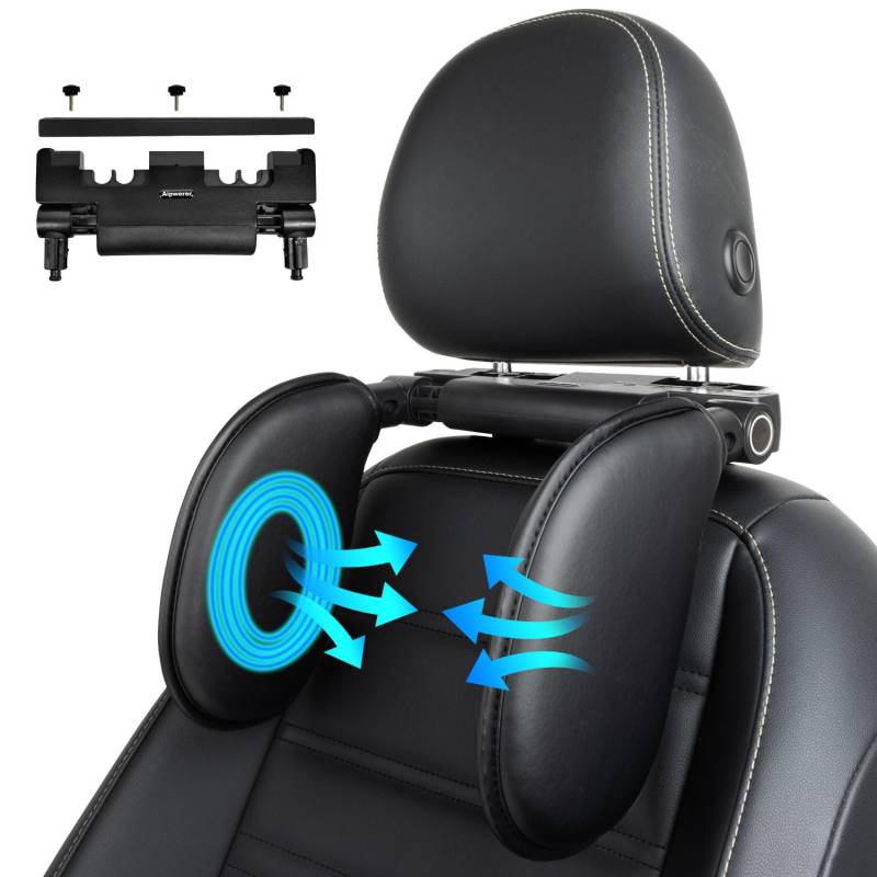 Aipwerer Kopfstütze Auto, Weichem Gedächtnisschaum,Einziehbare Abnehmbare Nackenstütze Autositz Seitliches Kopfstützkissen für Kinder Erwachsene, zum Schlafen (Schwarz, A03 PU) von Aipwerer