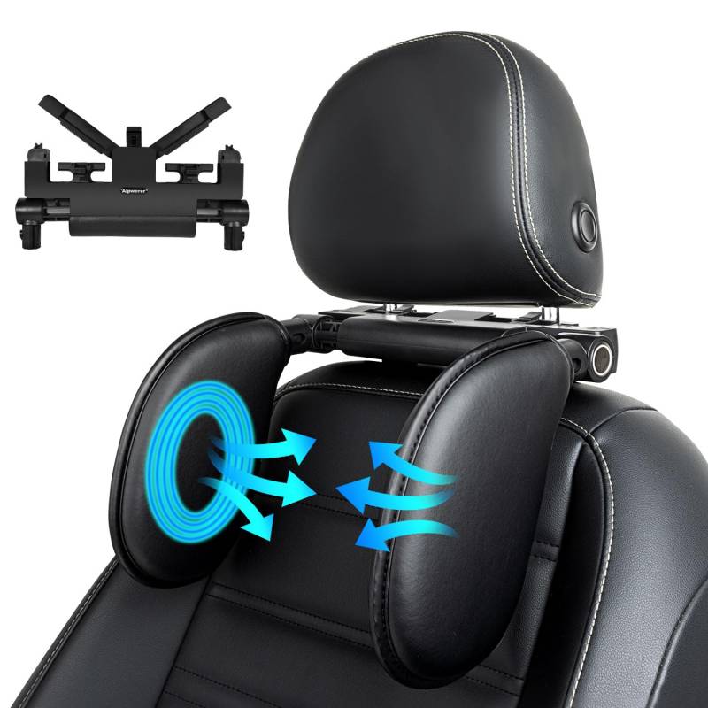 Aipwerer Kopfstütze Auto, Weichem Gedächtnisschaum,Einziehbare Abnehmbare Nackenstütze Autositz Seitliches Kopfstützkissen für Kinder Erwachsene, zum Schlafen (Schwarz, A05 PU) von Aipwerer