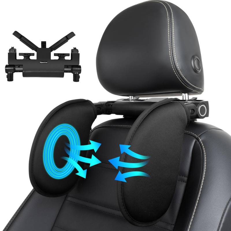 Aipwerer Kopfstütze Auto, Weichem Gedächtnisschaum,Einziehbare Abnehmbare Nackenstütze Autositz Seitliches Kopfstützkissen für Kinder Erwachsene, zum Schlafen (Schwarz, A05 Fabric) von Aipwerer