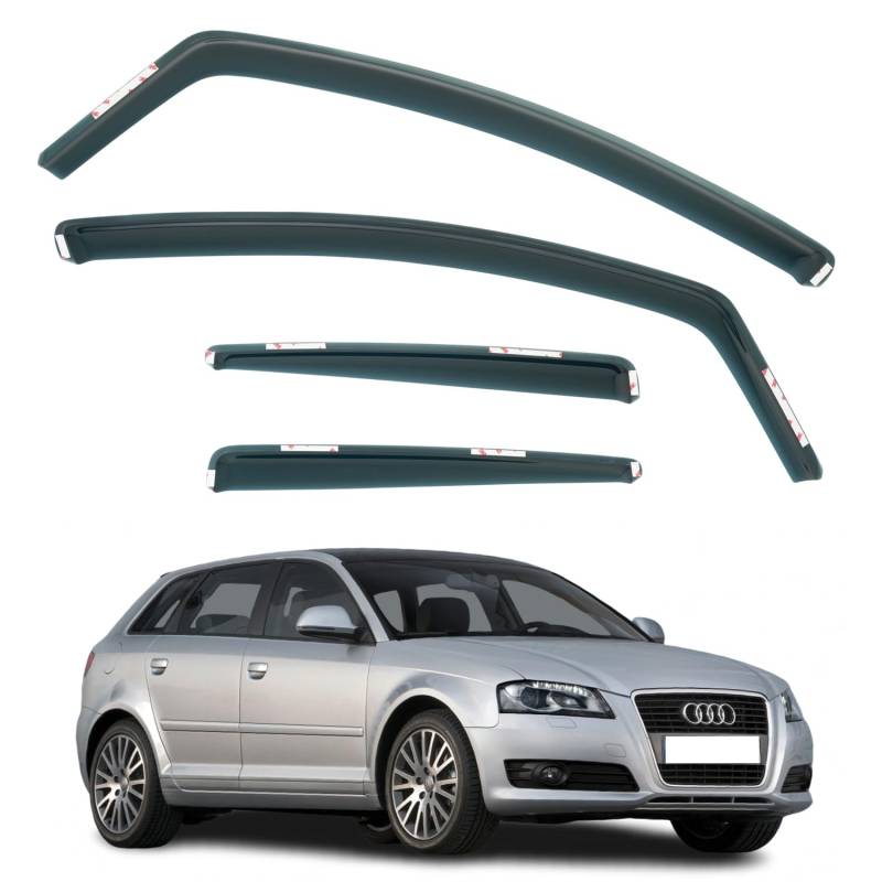 AirFlux Set mit 4 Windabweisern, kompatibel mit Audi A3 S3 RS3 5-Türer Schrägheck 2004 2005 2006 2007 2008 2009 2010 2011 2012 Modelle. von AirFlux