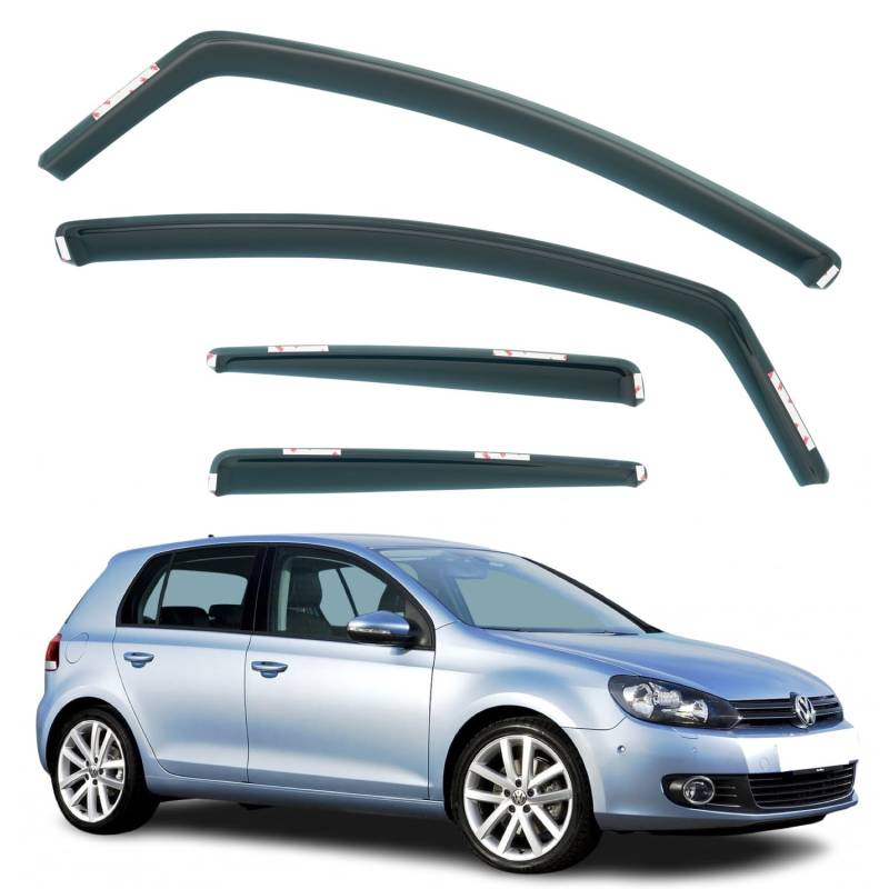 AirFlux Set mit 4 Windabweisern, kompatibel mit Volkswagen Golf 6 5-Türer Schrägheck 2009 2010 2011 2012 Modelle. von AirFlux