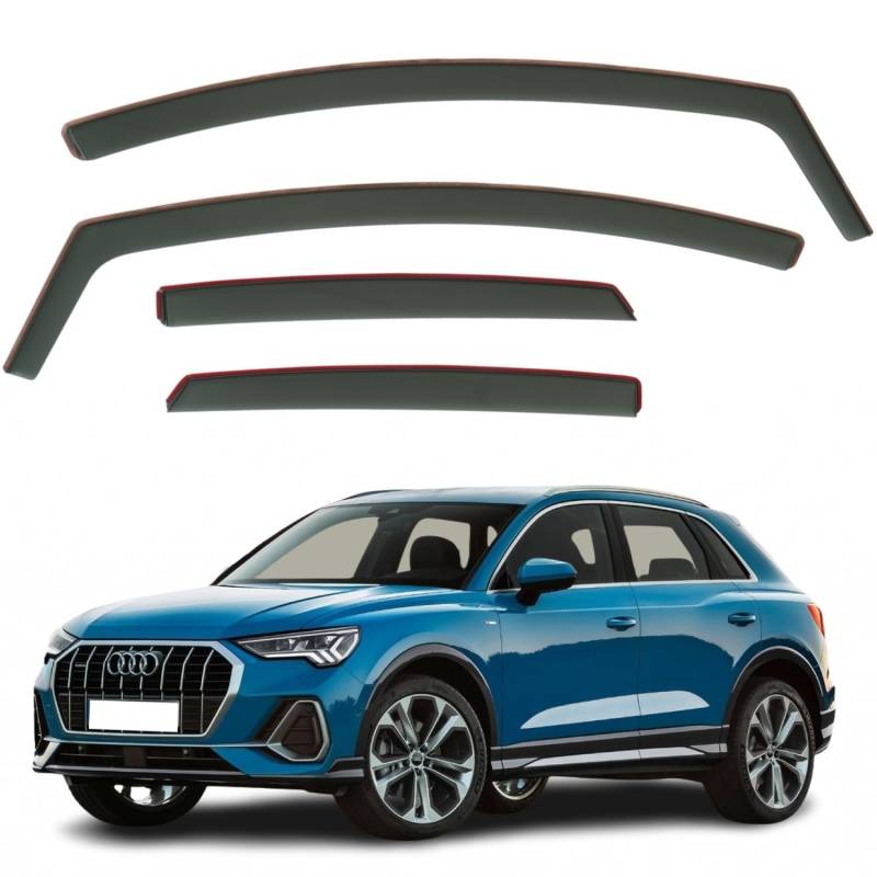 AirFlux: Modern, Dunkel Rauch getönte Fensterabweiser, selbstklebend, für Auto, 4 Stück (2 vorne / 2 hinten), kompatibel mit Audi Q3 SQ3 RS Q3 2019-2024 von AirFlux