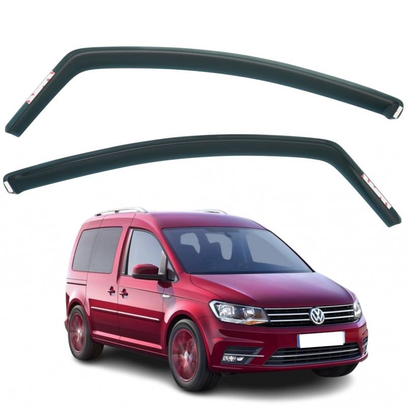 AirFlux: 2 Stück Windabweiser, Modern, Dunkles Rauchgetönt, Selbstklebend, Kompatibel mit Volkswagen Caddy 2015-2020 von AirFlux