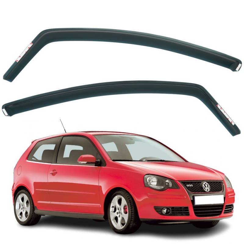 Set mit 2 Windabweisern, kompatibel mit Volkswagen Polo MK4 3-Türer Schrägheck 2002 2003 2004 2005 2006 2007 2008 2009 von AirFlux