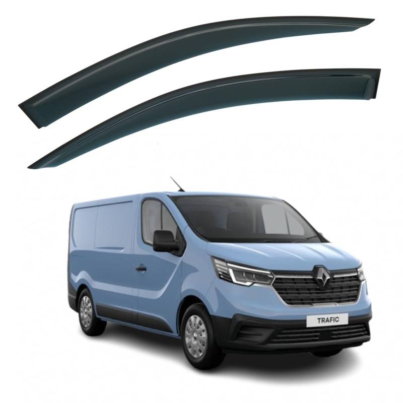 AirFlux: 2 Stück Windabweiser, Modern, Dunkles Rauchgetönt, Selbstklebend, für Vans, kompatibel mit Renault Trafic 2014-2024, Opel Vivaro B 2014-2018, Nissan NV300 2014-2021 von AirFlux