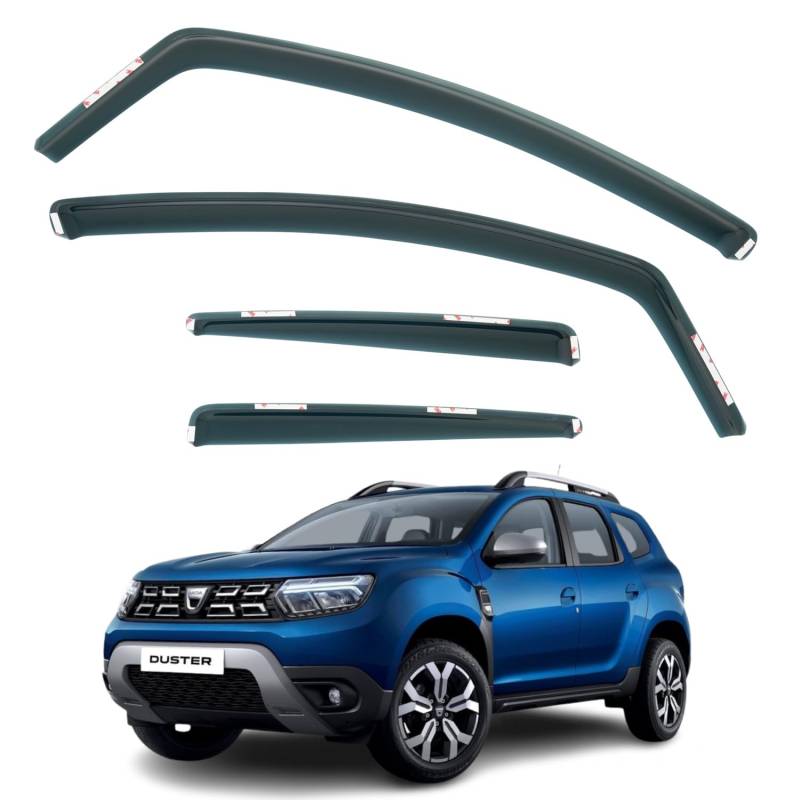 Set mit 4 Windabweisern, kompatibel mit Dacia Duster MK2 2018 2019 2020 2021 2022 2023 Modellen. von AirFlux
