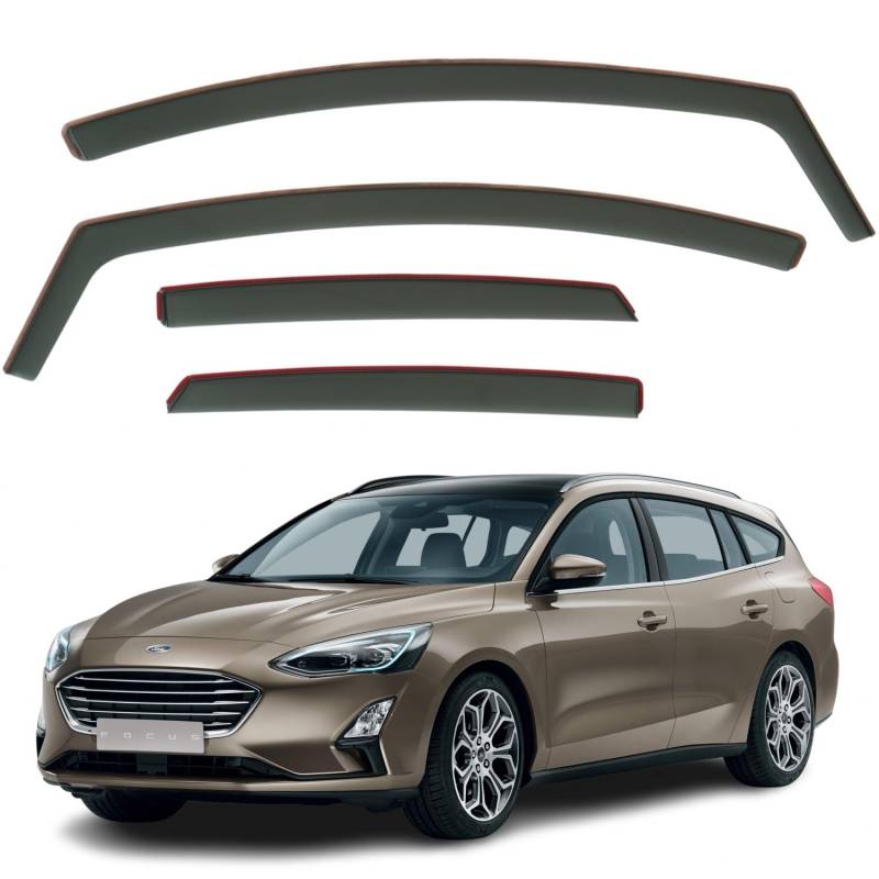 AirFlux: Modern, Dunkles Rauchgetönt, Selbstklebend, Ford Focus MK4 SW Kombi 2019-2024 Windabweiser Set mit 4 Stück von AirFlux