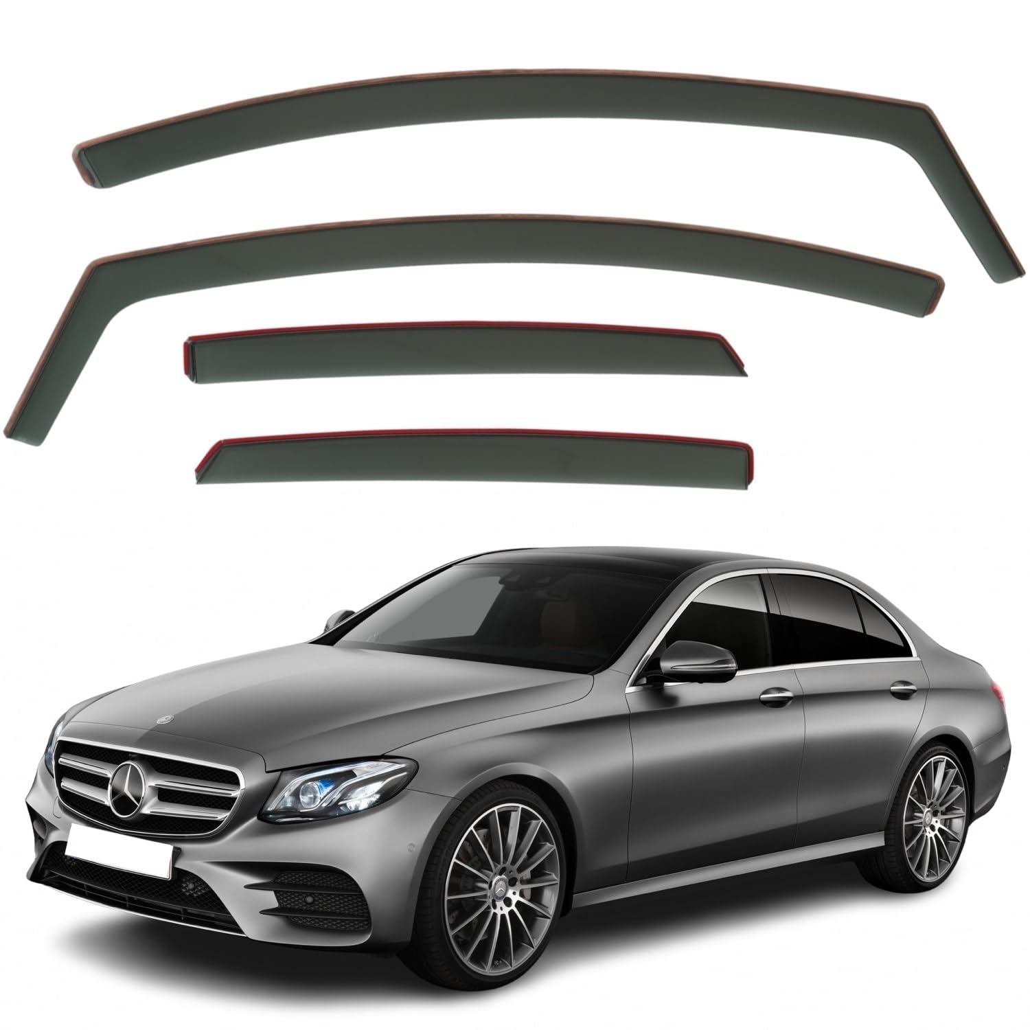 Set mit 4 Windabweisern, kompatibel mit MERCEDES-BENZ E-Klasse W213 4-Türer Limousine/Limousine 2017 2018 2019 2020 2021 2022 2023 Modelle. von AirFlux
