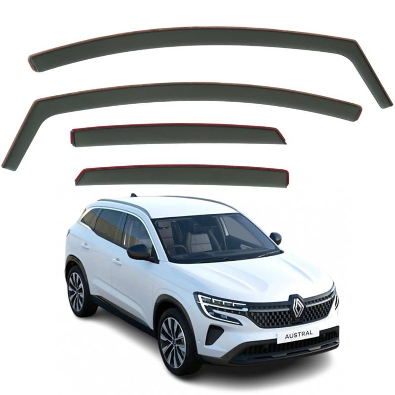 AirFlux Set mit 4 Windabweisern, Premium-Qualität, für Renault Austral 2023-2026, dunkles Rauchgrau getönt, selbstklebend, für Auto von AirFlux