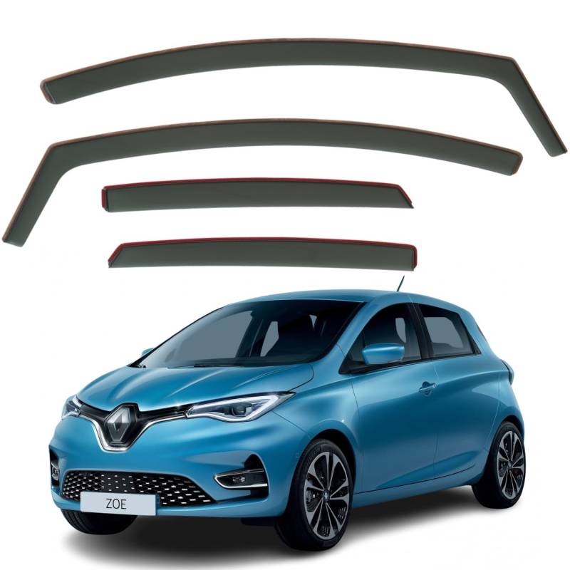 AirFlux: Set mit 4 Windabweisern, Modern, Dunkles Rauchgetönt, Selbstklebend, Kompatibel mit Renault Zoom 5-Türer Schrägheck 2013-2024 von AirFlux